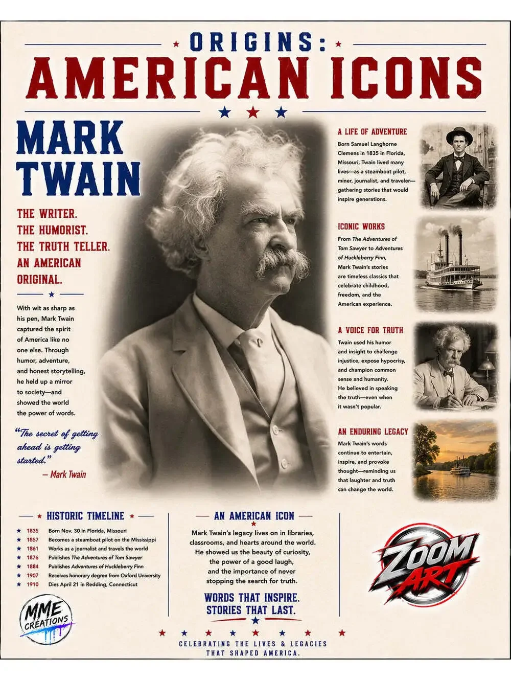4676 Mark Twain American Icons 8x10 Glossy Print